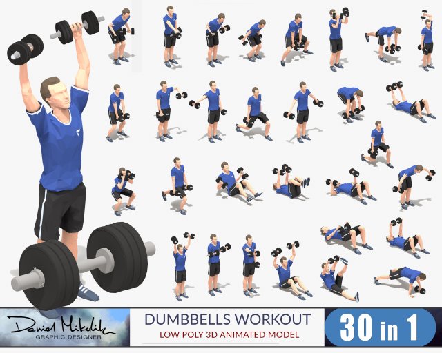dumbbells worksout animation bundle 3D Model .c4d .max .obj .3ds .fbx .stl .blend 