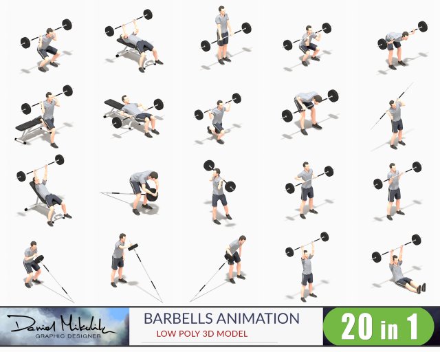 barbells worksout animation bundle 3D Model .c4d .max .obj .3ds .fbx .stl .blend 