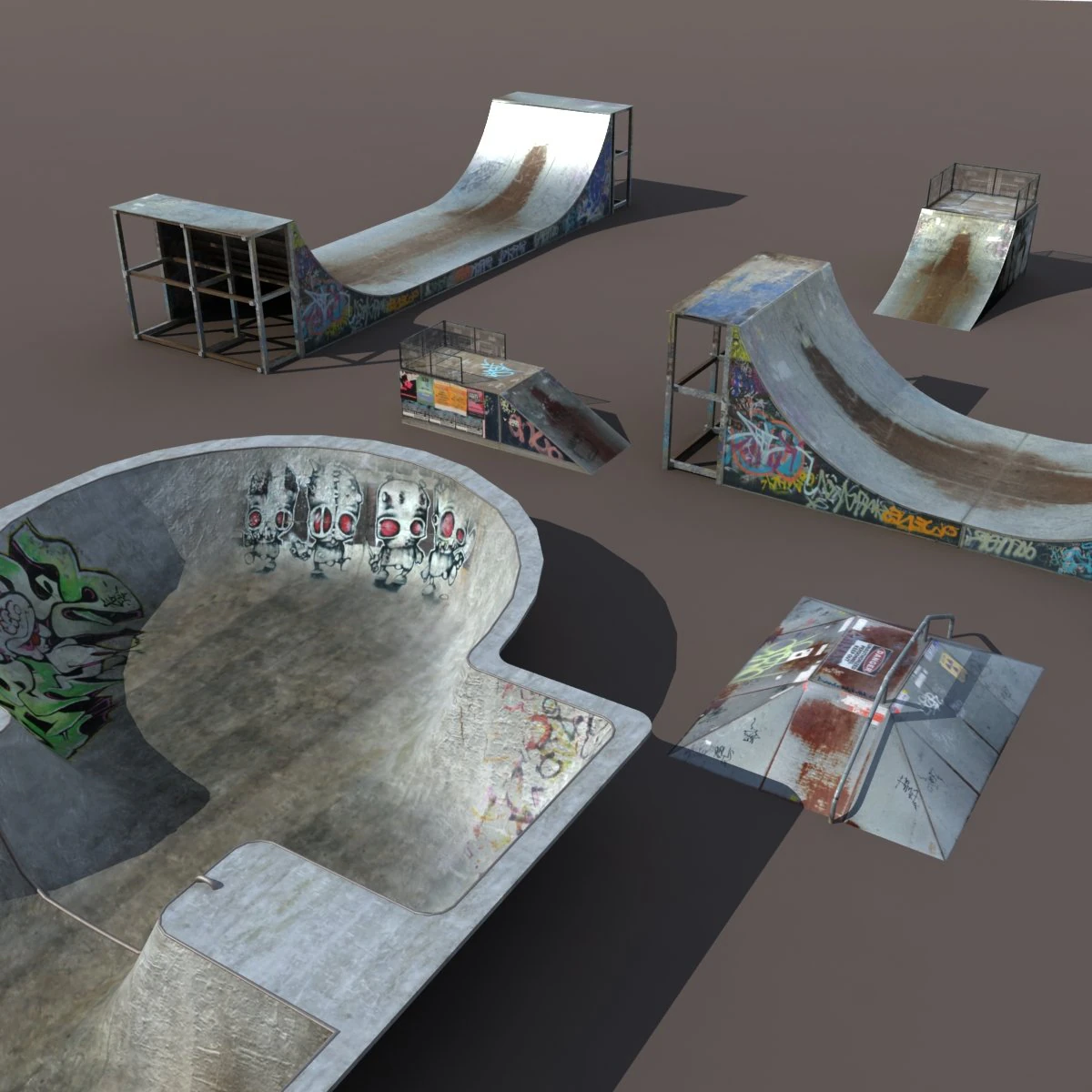 6 skate park element low poly 3D Model .c4d .max .obj .3ds .fbx .stl .blend 