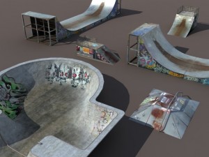 6 skate park element low poly 3D Model