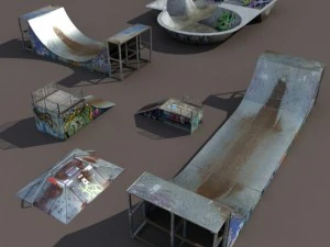 6 skate park element low poly 3D Model