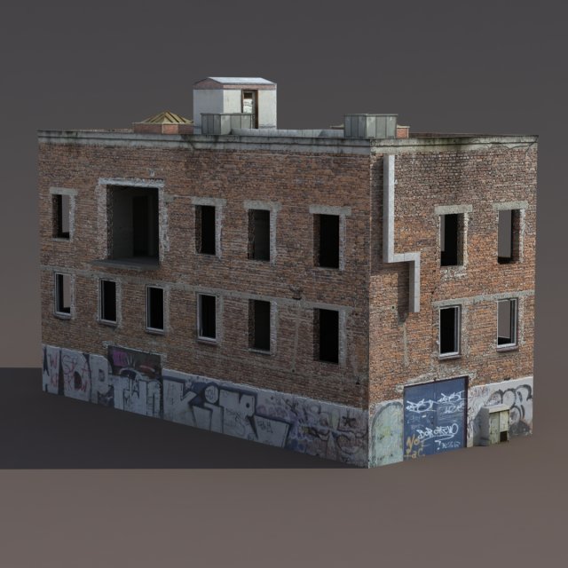 old factory ruin low poly 3D मॉडल .c4d .max .obj .3ds .fbx .stl .blend