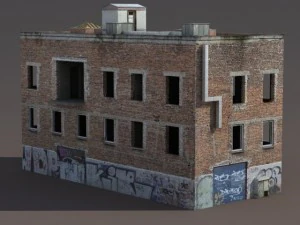 오래된 공장 폐허 로우 폴리 3D 모델