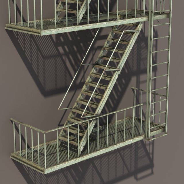 fire escape stairs low poly 3D Модель .c4d .max .obj .3ds .fbx .stl .blend 