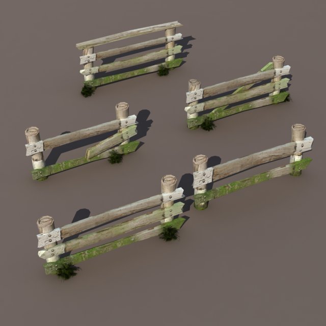 fence wood low poly 3D Model .c4d .max .obj .3ds .fbx .stl .blend 