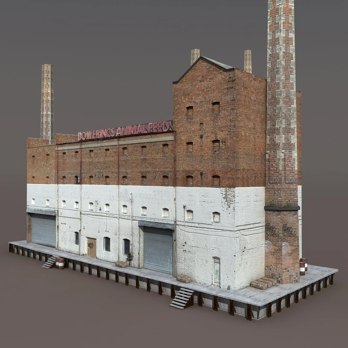 abandoned old factory low poly 3D Model .c4d .max .obj .3ds .fbx .stl .blend 