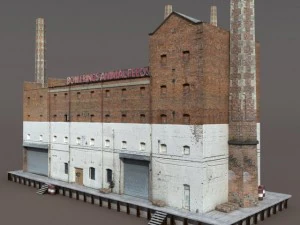 vecchia fabbrica abbandonata low poly Modello 3D