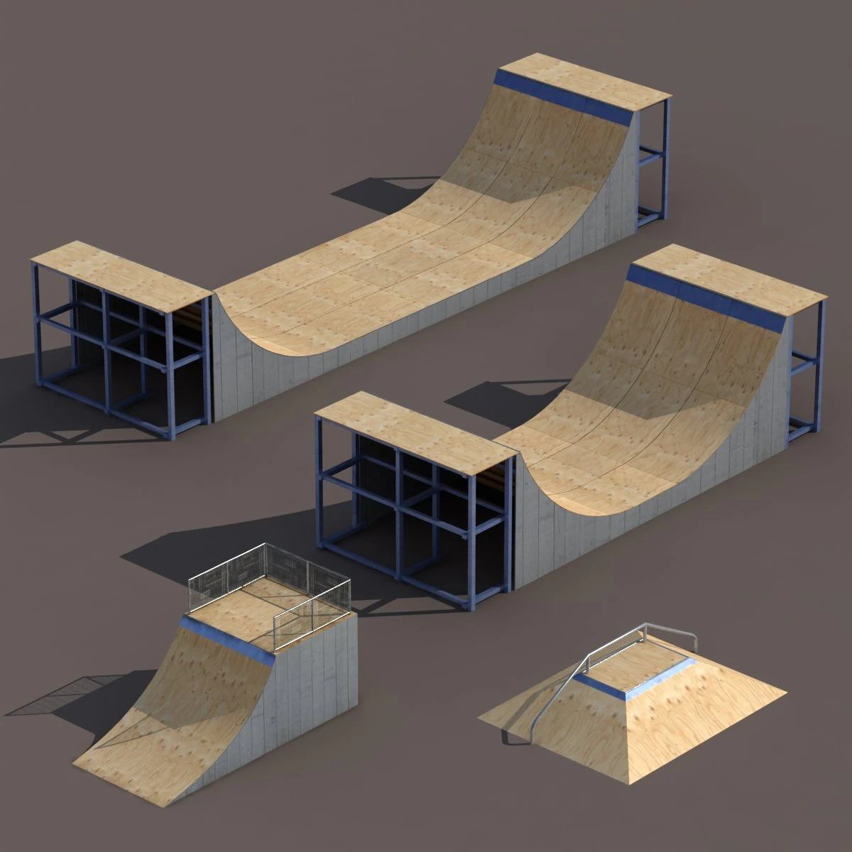 4 skate park element low poly 3D Model .c4d .max .obj .3ds .fbx .stl .blend 