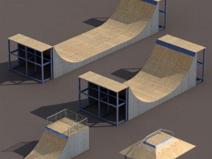 4 skate park element low poly 3D Model