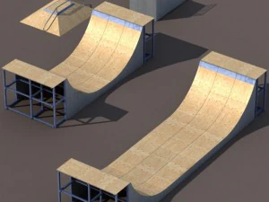 4 skate park element low poly 3D Model