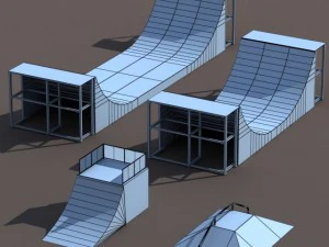 4 skate park element low poly 3D Model