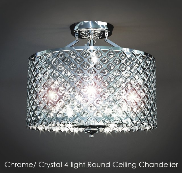 chromecrystal 4light round ceiling chandelier Model 3D .c4d .max .obj .3ds .fbx .stl .blend 