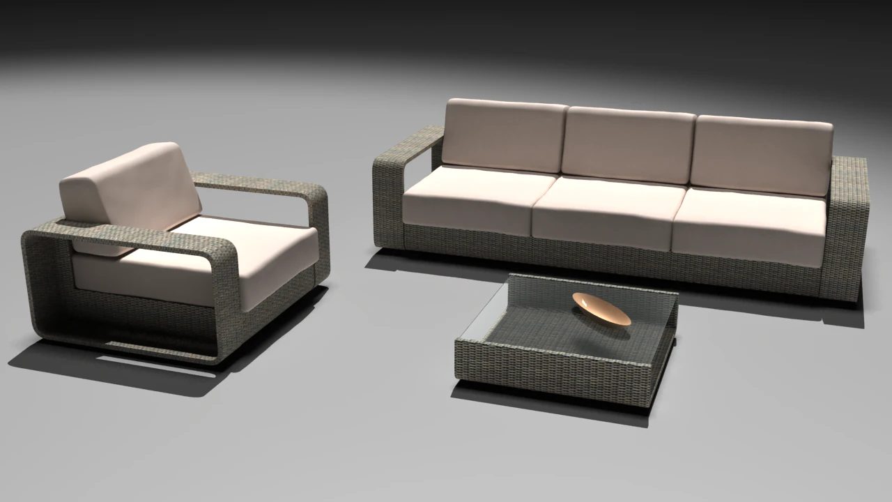wicker sofa chair and table 3D Model .c4d .max .obj .3ds .fbx .stl .blend