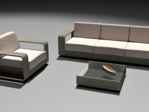 wicker  sofa chair and table Model 3D