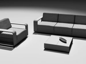 wicker  sofa chair and table 3D Model