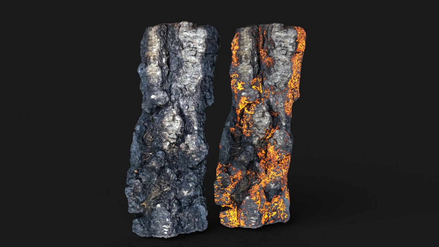 Burned wooden log 3D Model .c4d .max .obj .3ds .fbx .stl .blend