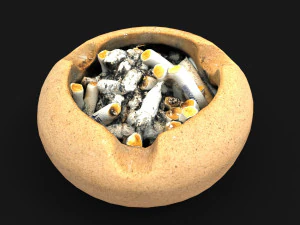 Керамическая пепельница, полная сигарет 3D Модель