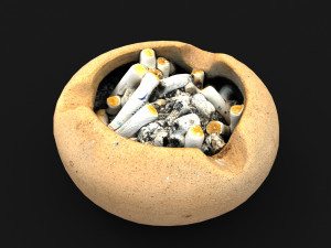 Ceramic ashtray full of cigarettes Model 3D