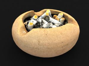 Ceramic ashtray full of cigarettes Model 3D