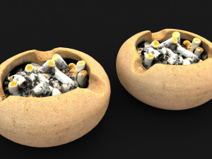 Ceramic ashtray full of cigarettes Model 3D