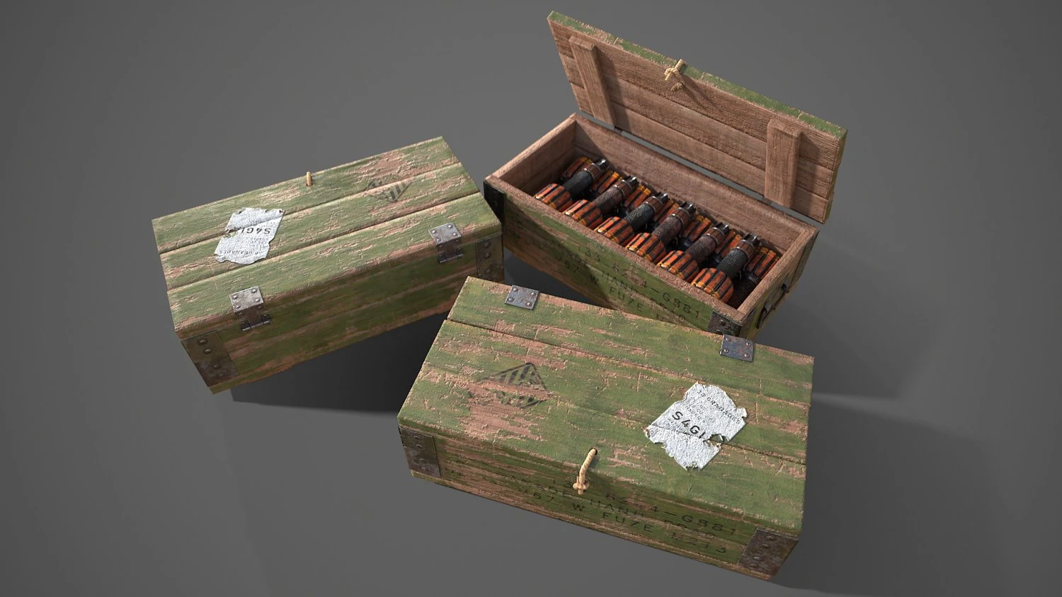 Sci-fi post apocalyptic crate of grenades 3D Model .c4d .max .obj .3ds .fbx .stl .blend 