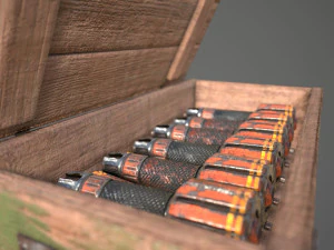 Sci-fi post apocalyptic crate of grenades 3D Model