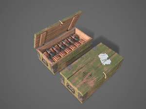 Sci-fi post apocalyptic crate of grenades 3D Model