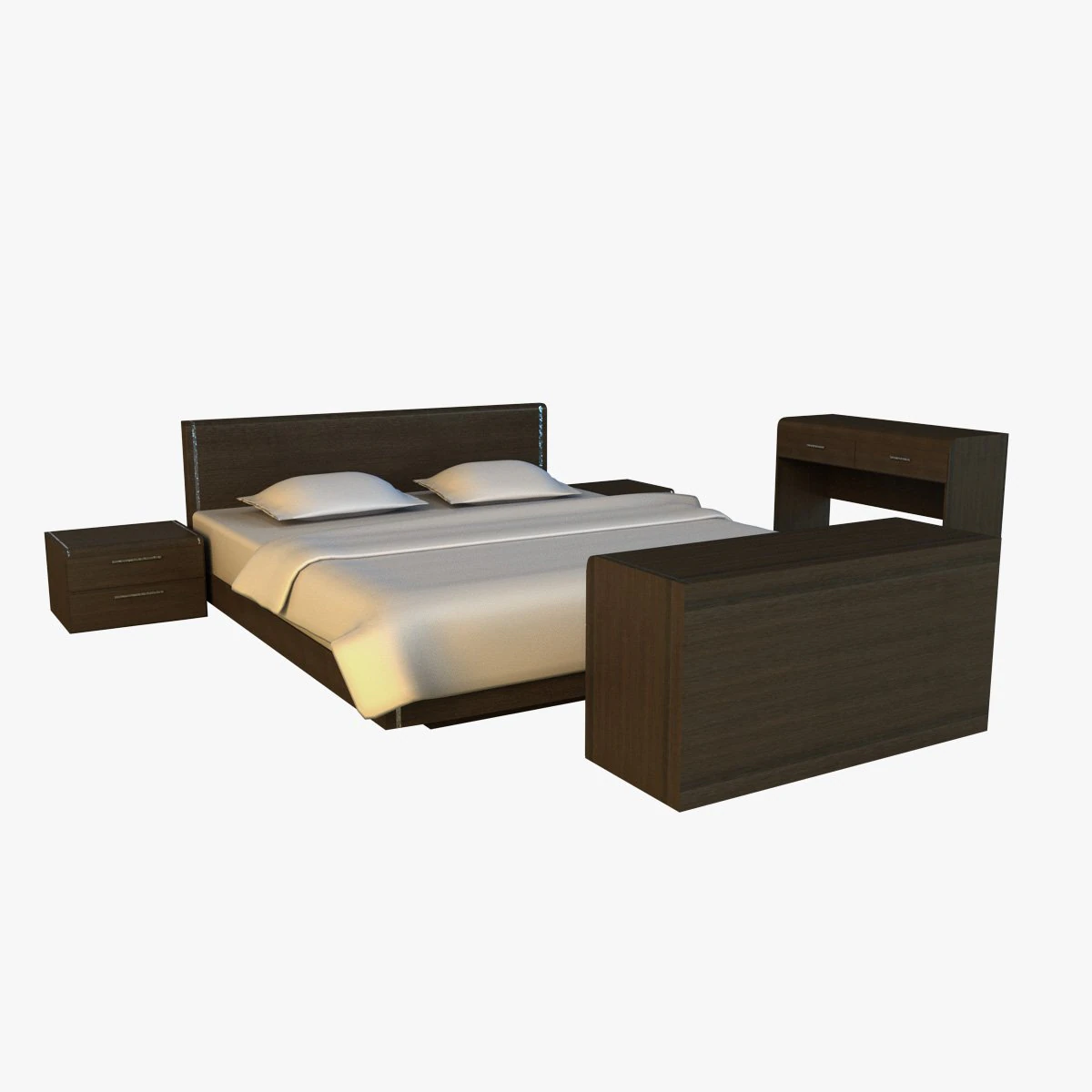 bed dark wood 3D Model .c4d .max .obj .3ds .fbx .stl .blend 