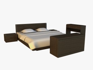 bed dark wood 3D Model