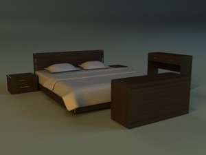 bed dark wood Model 3D