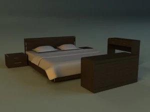 bed dark wood 3D Model