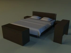 bed dark wood 3D Model