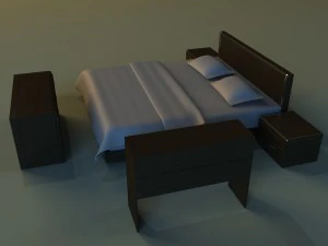 bed dark wood 3D Model