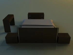 bed dark wood 3D Model
