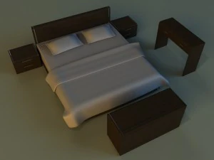 bed dark wood 3D Model
