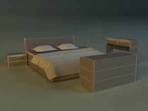 bed dark wood 3D Model