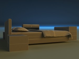 bed dark wood Model 3D