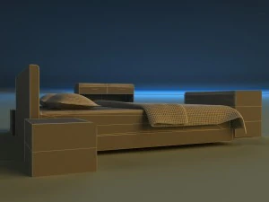 bed dark wood 3D Model