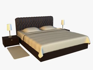 가죽 베이스의 침대 3D 모델