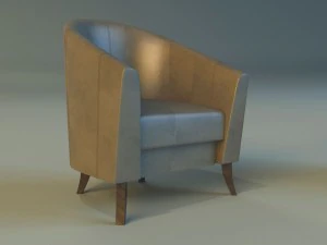 leather chair on wooden legs 3D Model