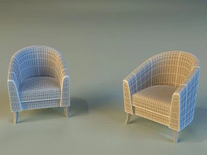 leather chair on wooden legs 3D Model