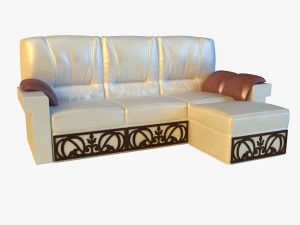 leather corner sofa wood decor 3D मॉडल