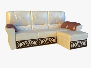 가죽 코너 소파 나무 장식 3D 모델