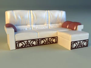 leather corner sofa wood decor 3D Model