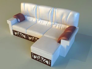 leather corner sofa wood decor 3D Model