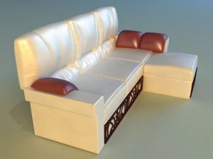 leather corner sofa wood decor 3D Model