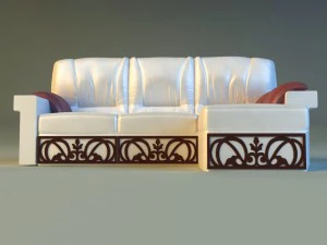 leather corner sofa wood decor 3D Model