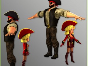 cartoon male and female pirates tpose version 3D 모델