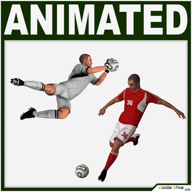 white soccer player and white goalkeeper cg Modelo 3D .c4d .max .obj .3ds .fbx .stl .blend 