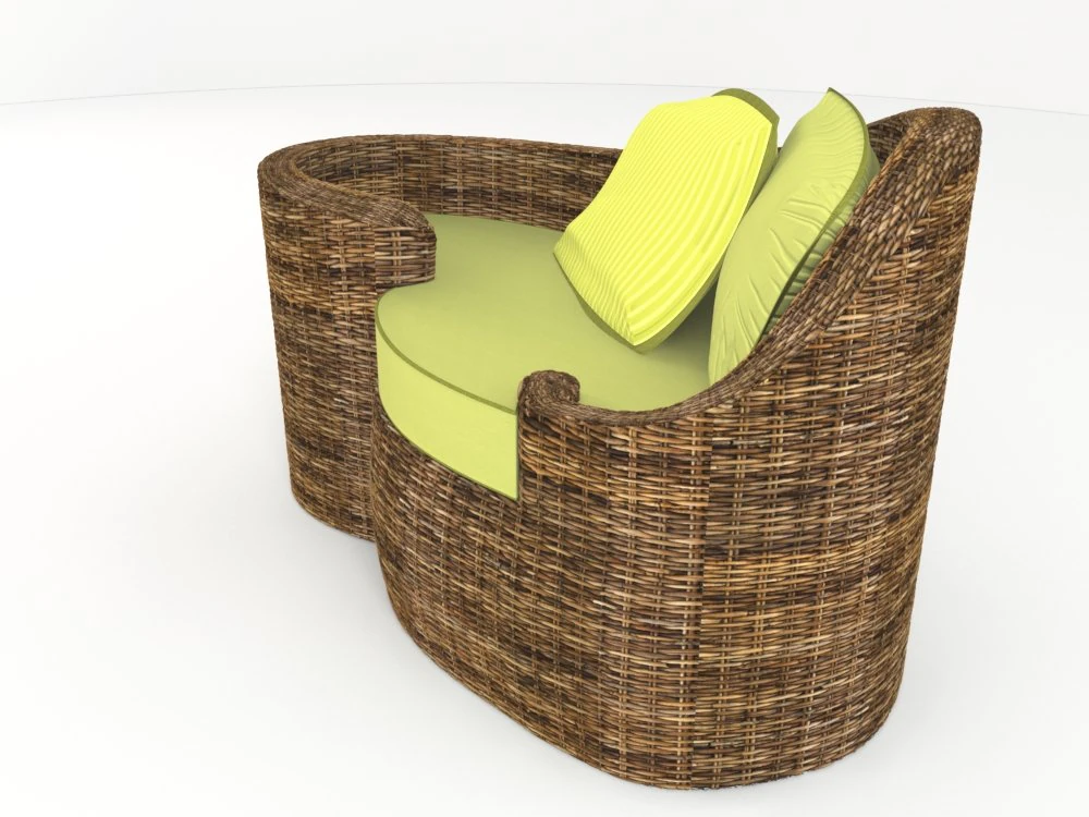 modern rattan sofa with green pillows 3D Model .c4d .max .obj .3ds .fbx .stl .blend